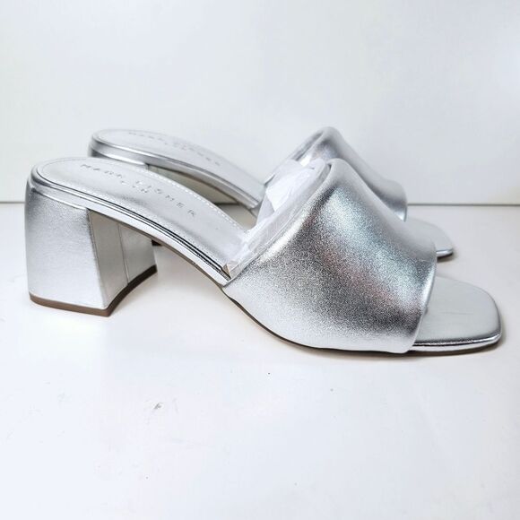 NWT Marc Fisher Nombra Silver Leather Mule Slides Size 10 - Picture 2 of 10